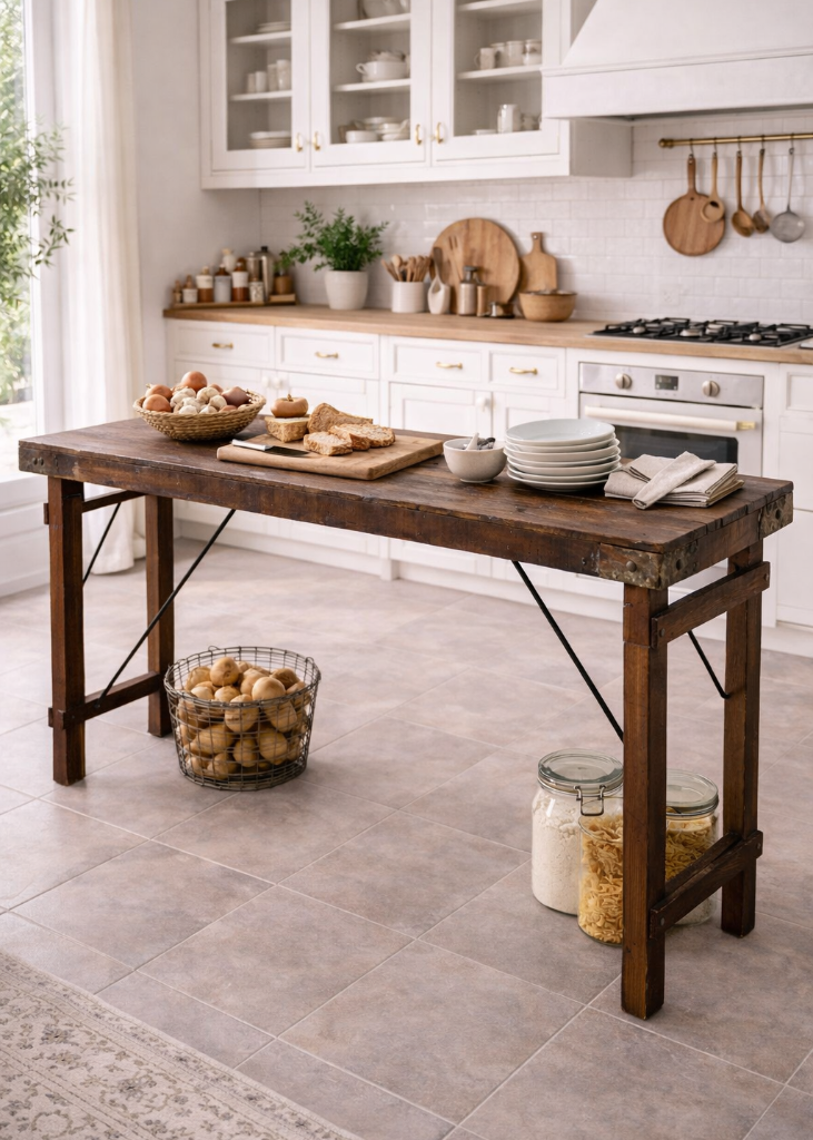 Schmaler Konsolentisch 165 cm aus Altholz mit Patina dekorativer Flurtisch klappbar