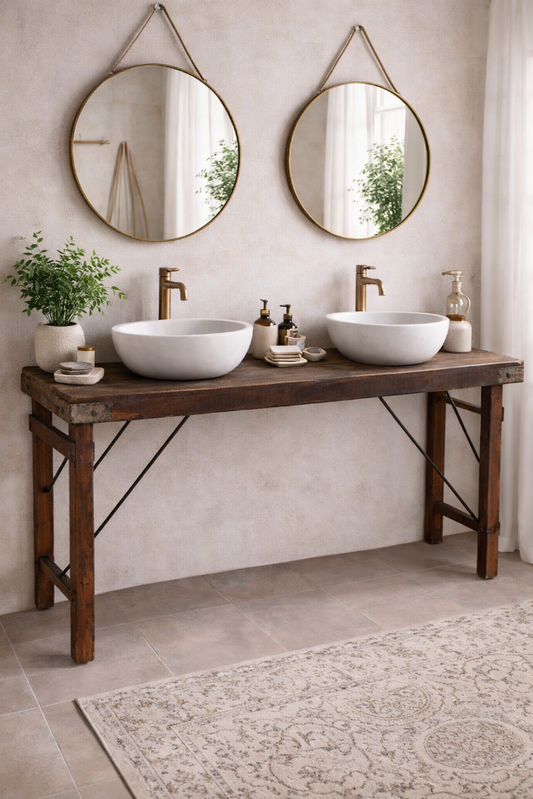 Alter Konsolentisch B 165 cm als Waschtisch mit 2 Waschbecken