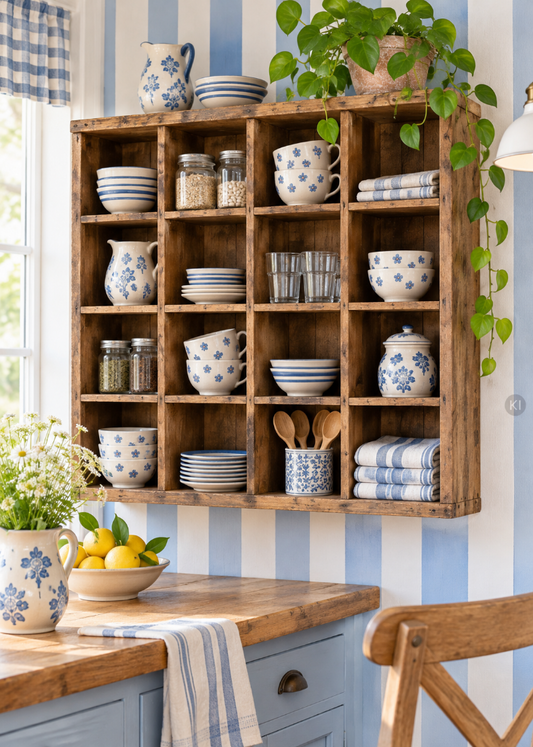 Altholz Wandregal MILA H 85 cm mit 16 Fächern aus naturbelassenem Holz im rustikalen Landhausstil
