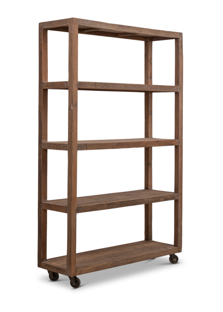 Altholz Regal ELLA auf Eisenrädern H 180 cm – industriell Landhausstil