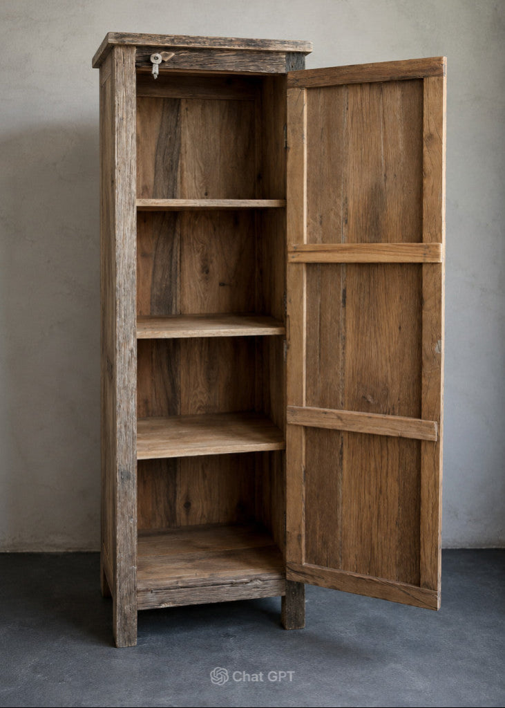 Vintage Altholzschrank EVA aus recyceltem Holz mit robuster Verarbeitung, ideal als Kleiderschrank, Wäscheschrank oder Dielenschrank, Altholzmöbel