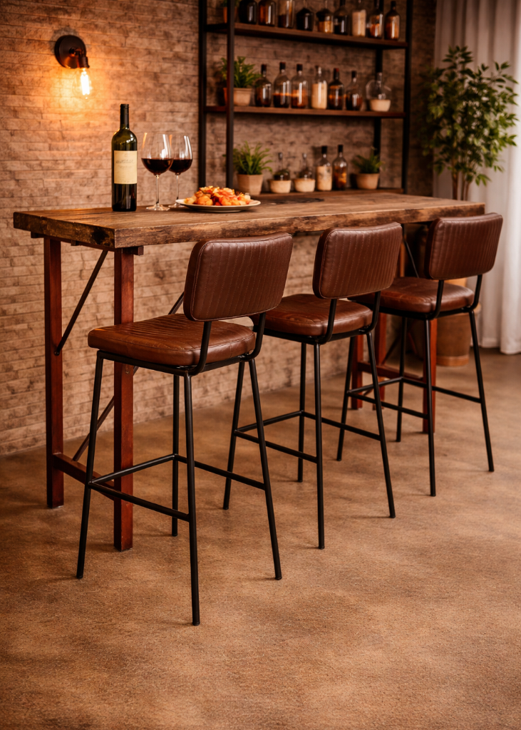 Barhocker mit Rückenlehne am Altholz Stehtisch-Bartisch