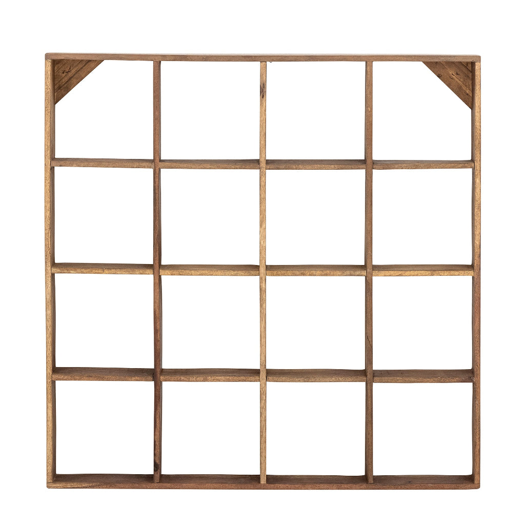 Altholz Tassenregal mit 16 Fächern aus recyceltem Holz als rustikales Wandregal im Landhausstil für Küche und Esszimmer.
