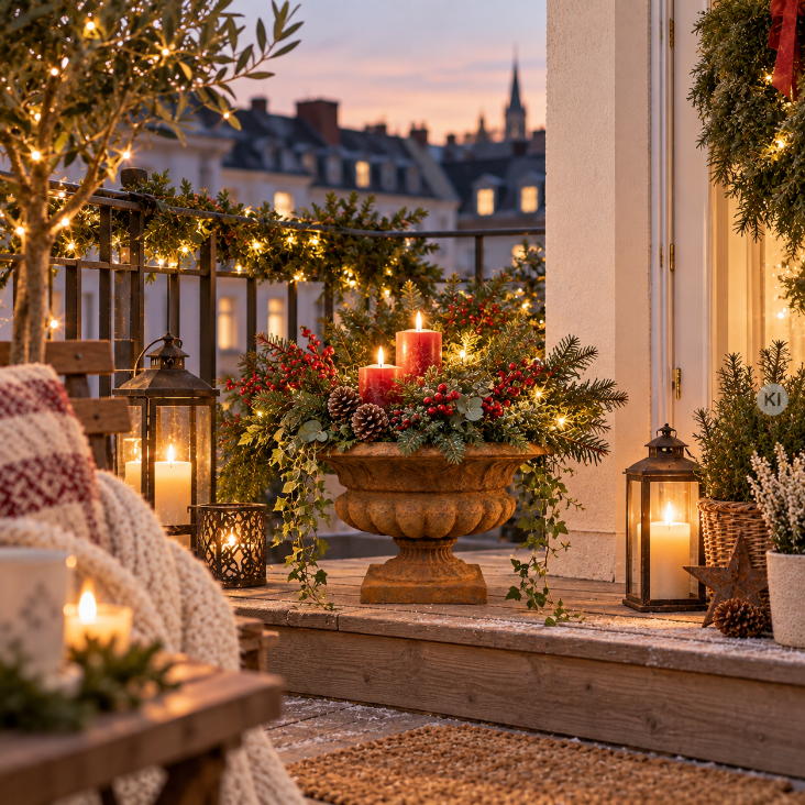 Vintage Amphore als Pflanzgefäß für Balkon, Terrasse und Garten mit farbenfroher Bepflanzung im Herbst