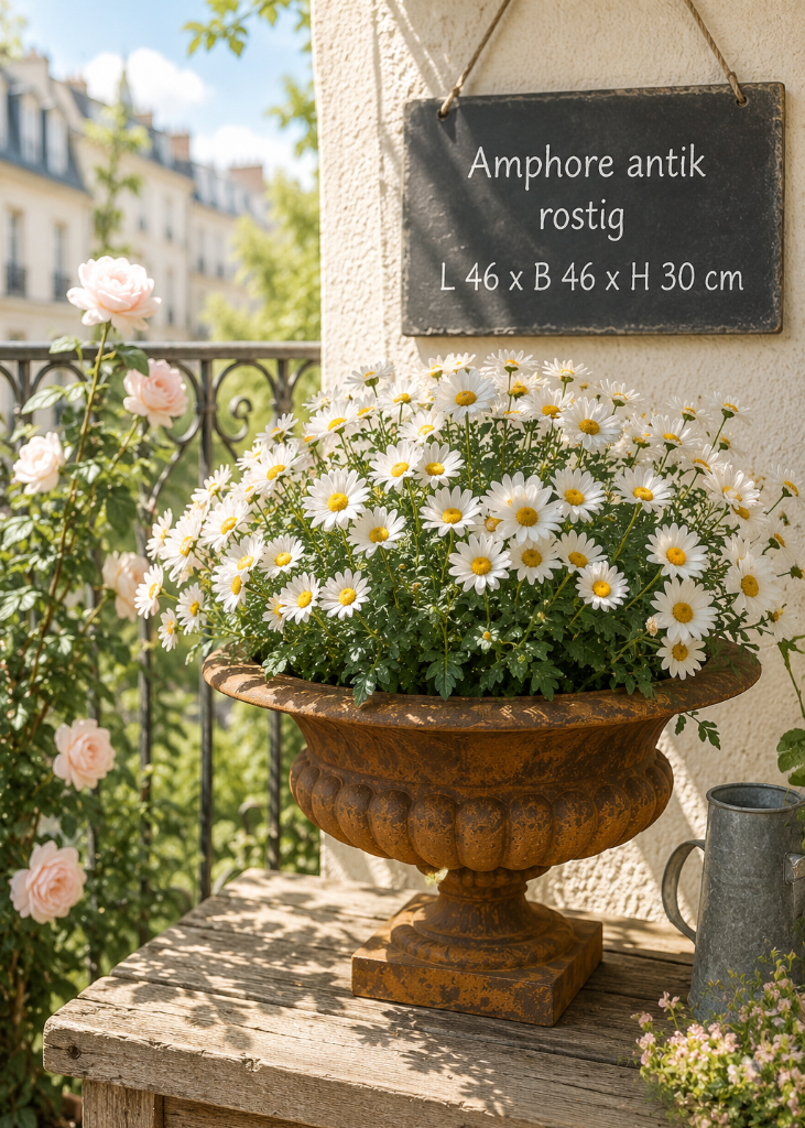 Dekorativer Pflanzkübel im Vintage Landhausstil aus Gusseisen antik rostig