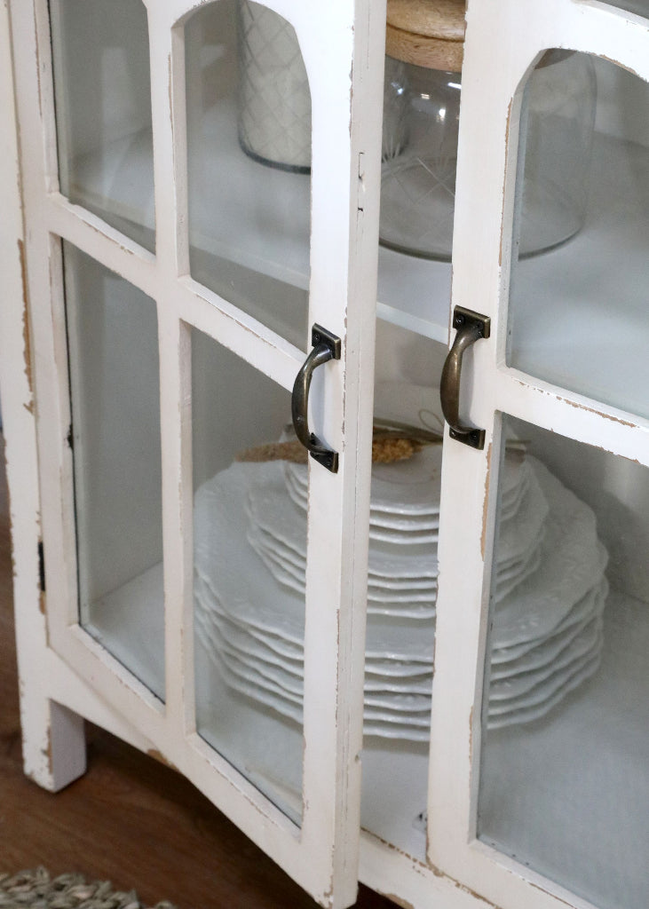 Vintage Küchenschrank in antik weiß mit 2 Türen und 2 Schubladen im Landhausstil