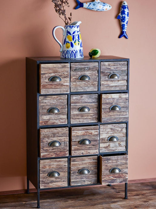 Kommode MATTI 12 Schubladen, Anrichte Industrial Holz-Metall