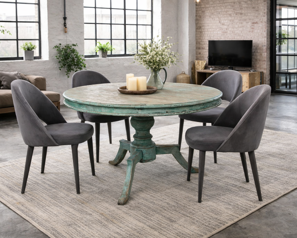 Landhaus Esstisch altes Holz shabby grün rund D 130 cm