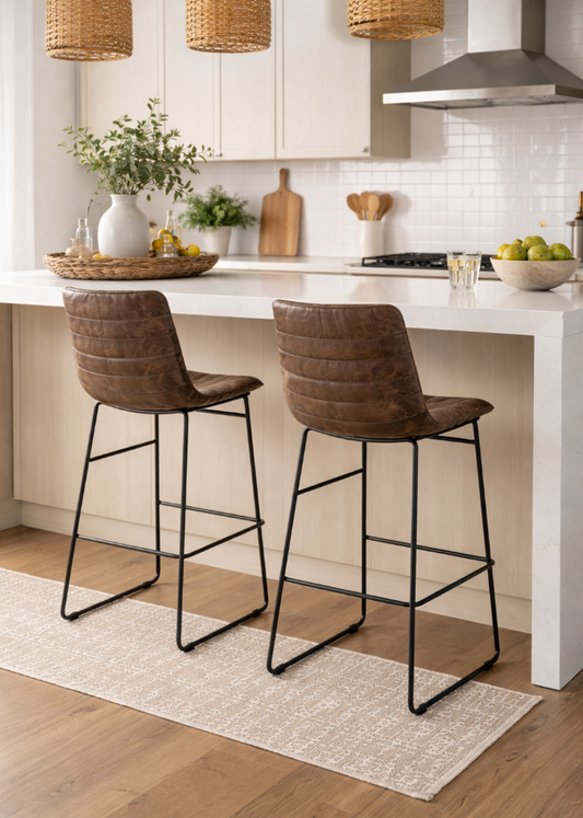 Barhocker Leder braun-schwarze Metallbeine U-Form industriell 