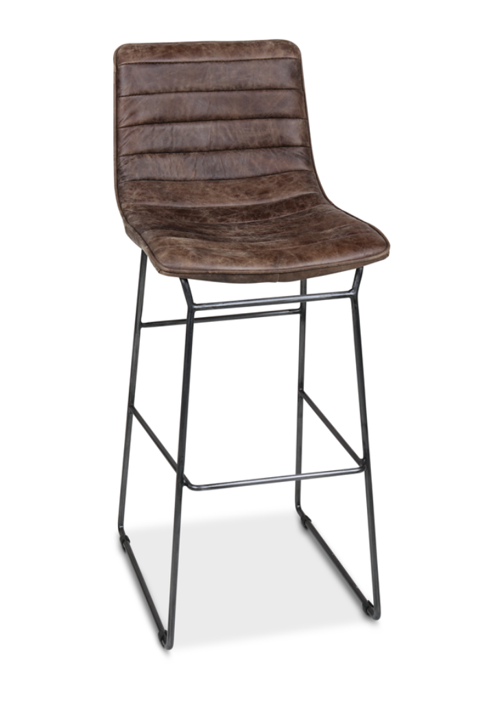Barhocker Leder braun-schwarze Metallbeine U-Form industriell 