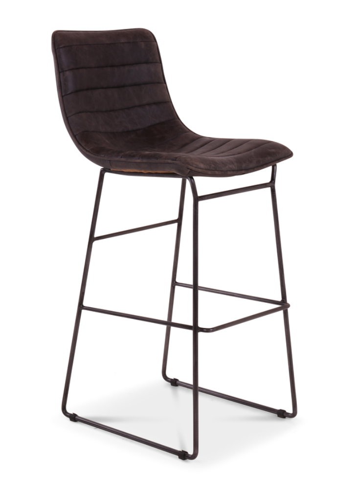 Barhocker dunkelbraunes Leder und Metallbeine