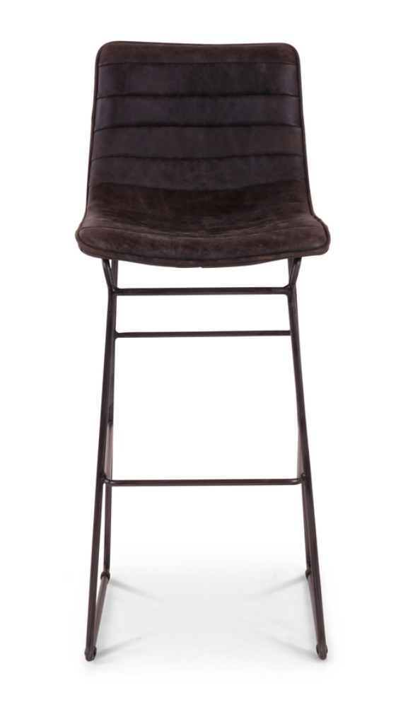 Barhocker dunkelbraunes Leder und Metallbeine