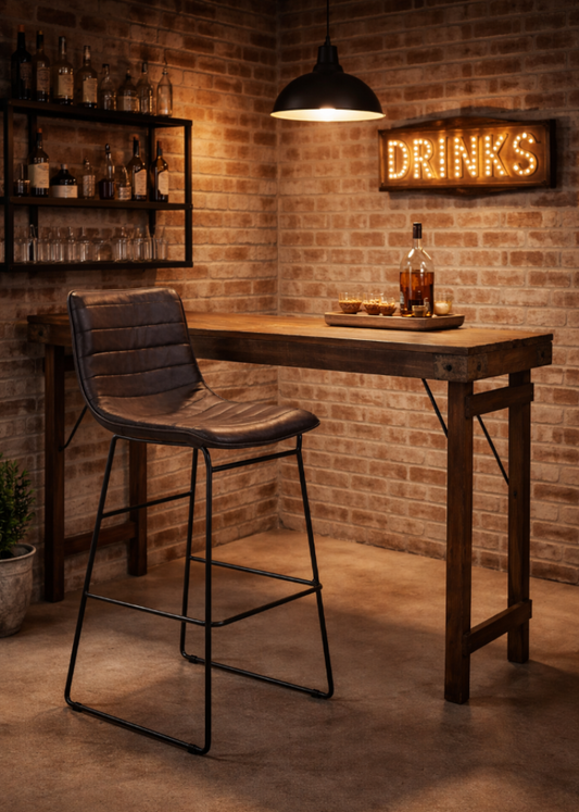 Barhocker dunkelbraunes Leder und Metallbeine