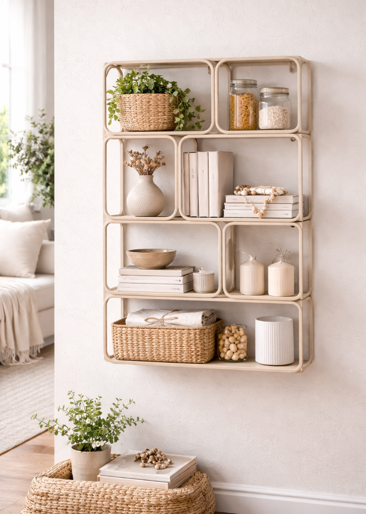 Wandregal LUI Metall Beige – 7 Fächer | Modernes Design 