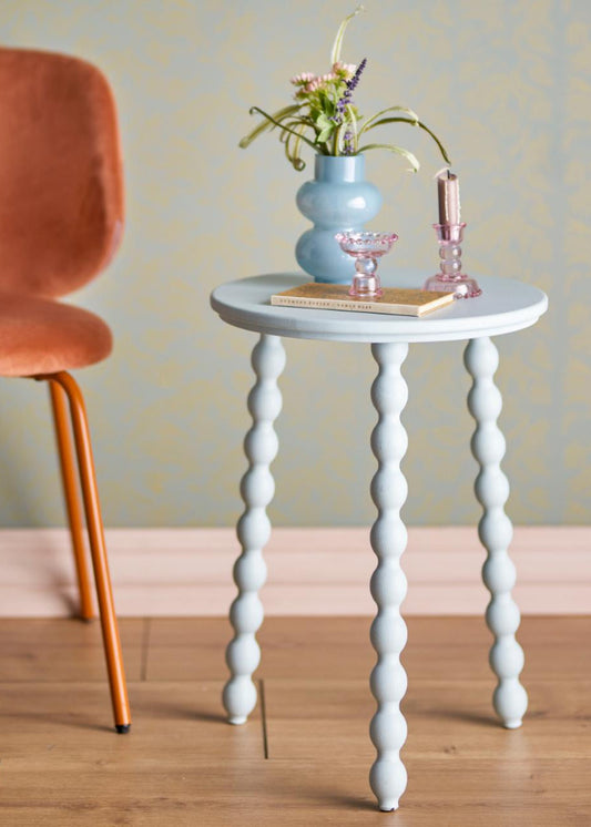 Beistelltisch, Hocker blau rund im Landhausstil