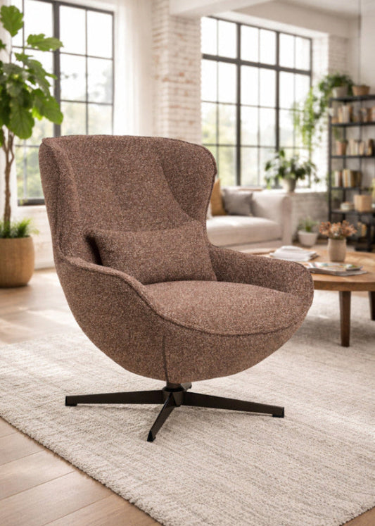 Moderner Lounge-Sessel BELLA mit Drehfunktion – Braun Meliert