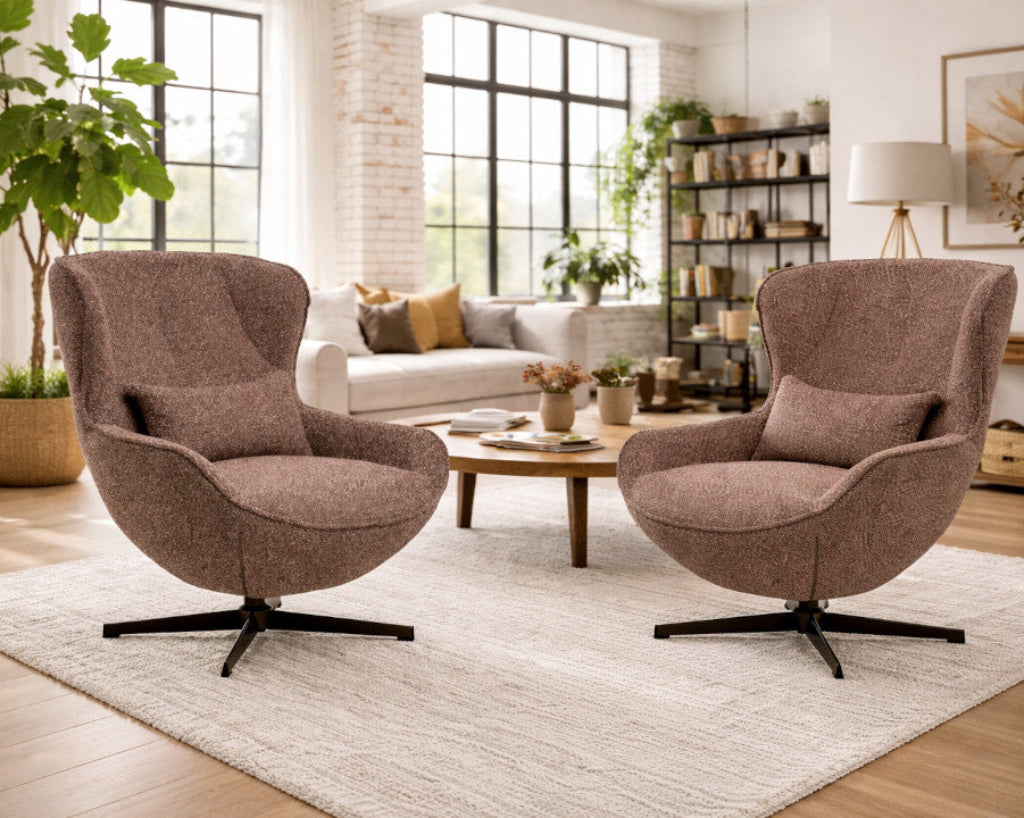 Moderner Lounge-Sessel BELLA mit Drehfunktion – Braun Meliert