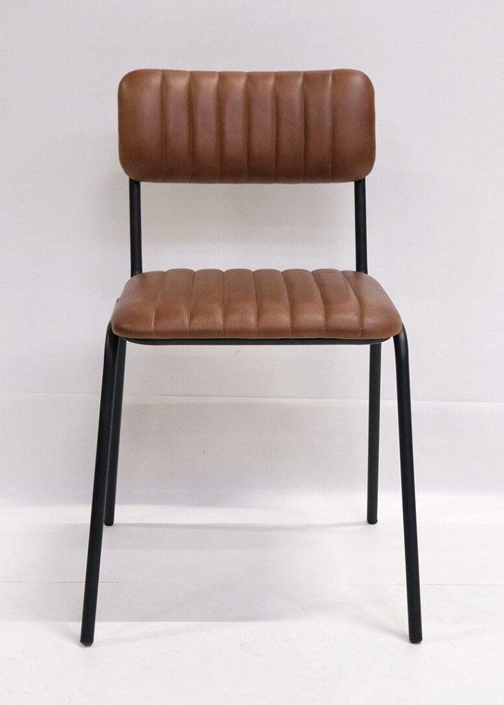 Eleganter Bistrostuhl Leder Braun für Esszimmer, Café und Restaurant mit Metallbeinen