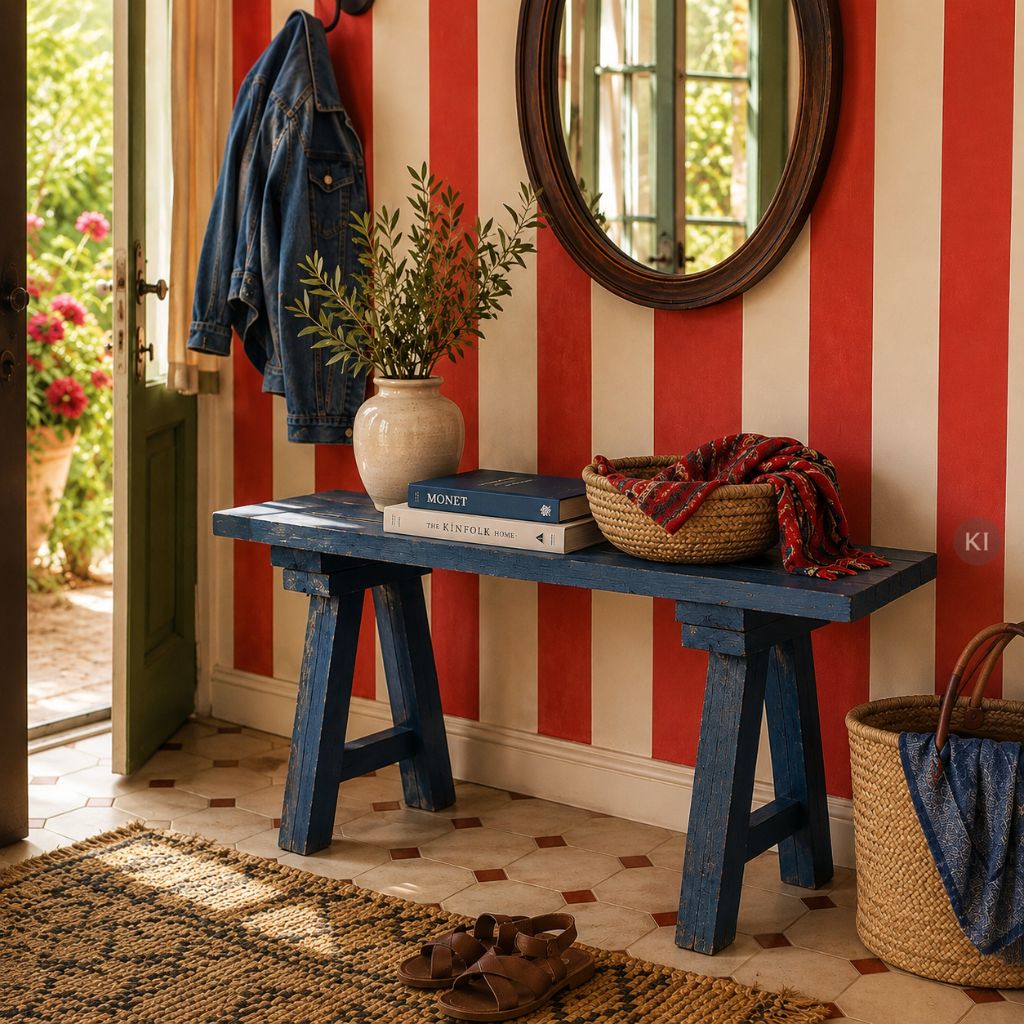 Recyclingholz Bank SUSA in Vintage Blau als besonderes Landhausmöbel für Zuhause