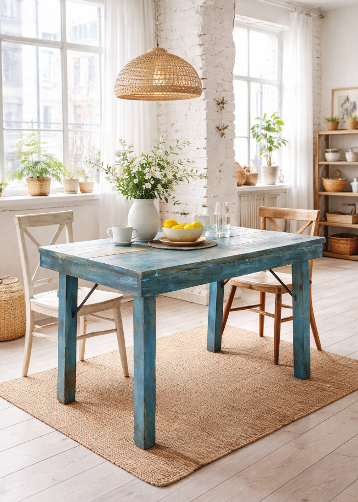 Kleiner shabby blauer Esstisch B 120 cm Landhausstil