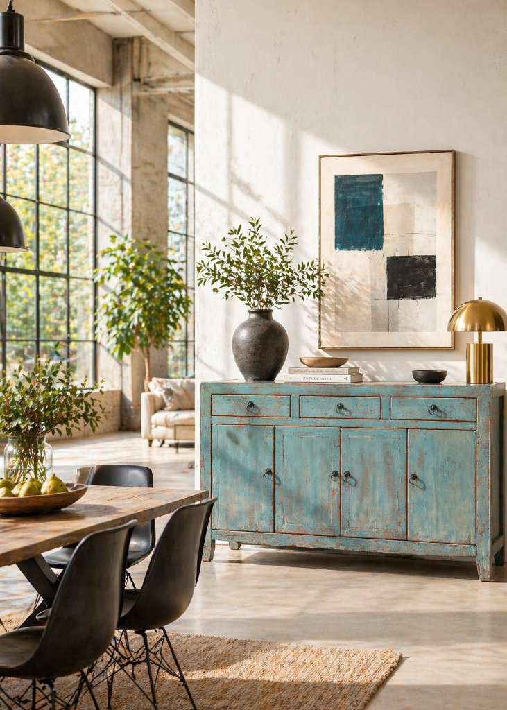 Alte Anrichte shabby blau als Unikat aus hochwertigem Holz mit nostalgischem Charme