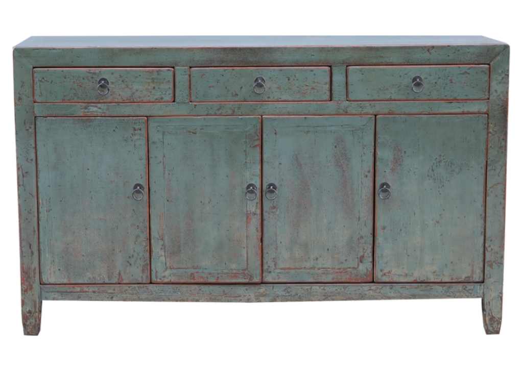 Authentisches Vintage Sideboard blau mit Geschichte aus recyceltem Altholz gefertigt