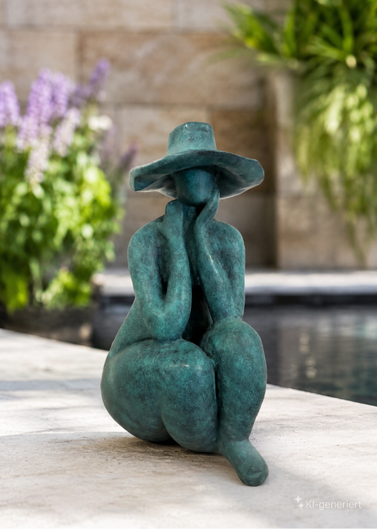 Abstrakte Bronze-Skulptur Mädchen mit Hut für Innen- und Außenbereich