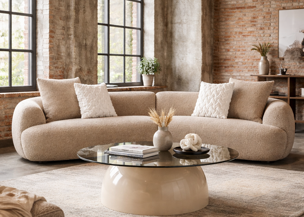 Halbrundes Sofa DELI Hellbraun – Designer-Sofa mit Kissen