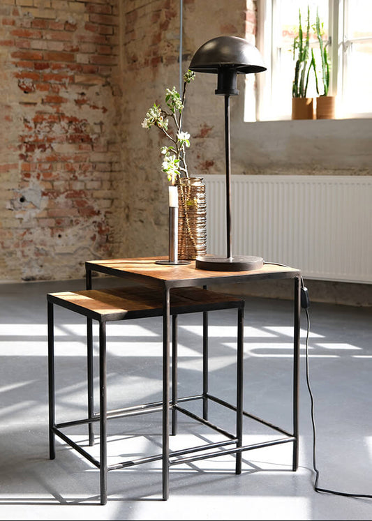 Couchtisch-Set Holz-Metall Industrial Natur - 2er Set Satztische