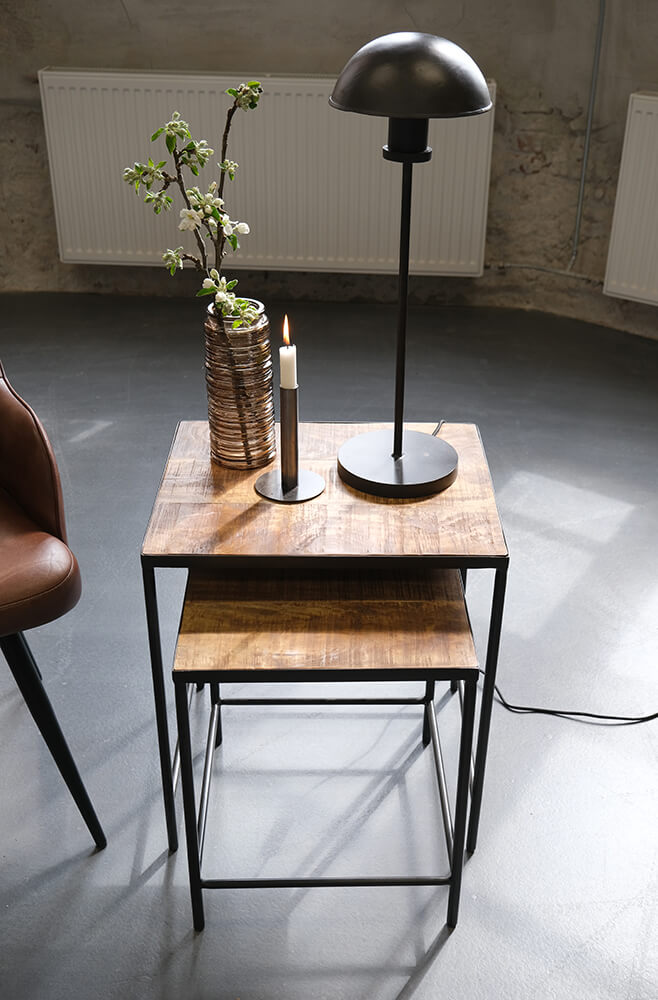 Couchtisch-Set Holz-Metall Industrial Natur - 2er Set Satztische