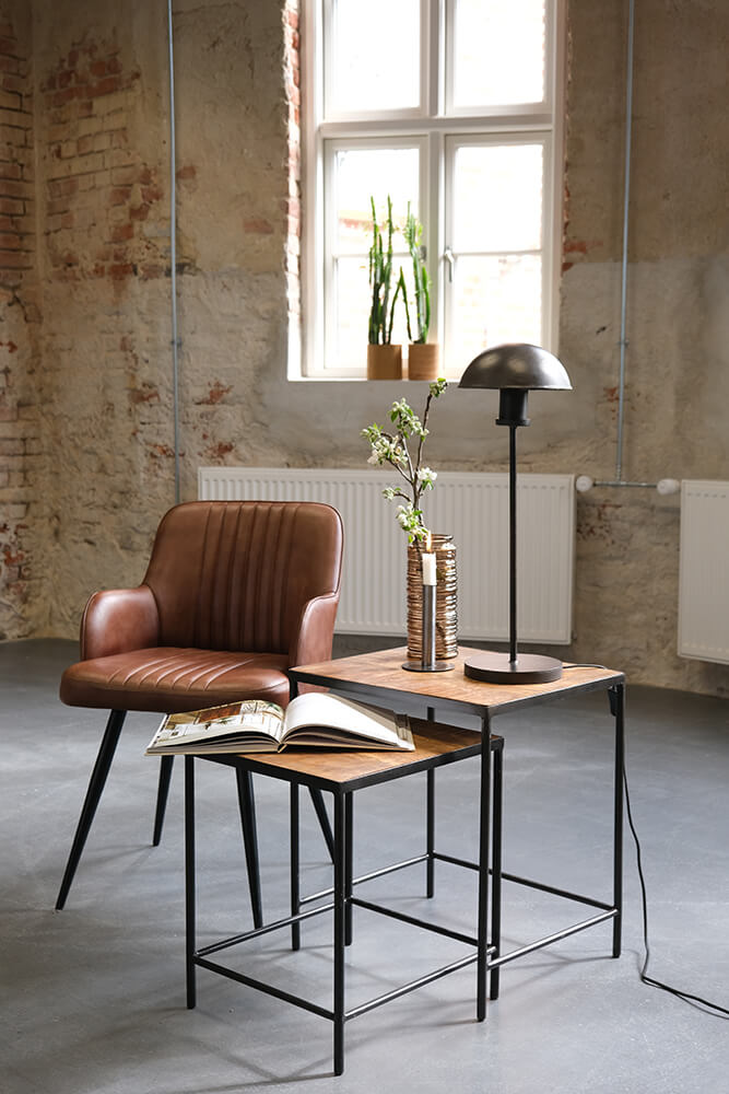 Couchtisch-Set Holz-Metall Industrial Natur - 2er Set Satztische