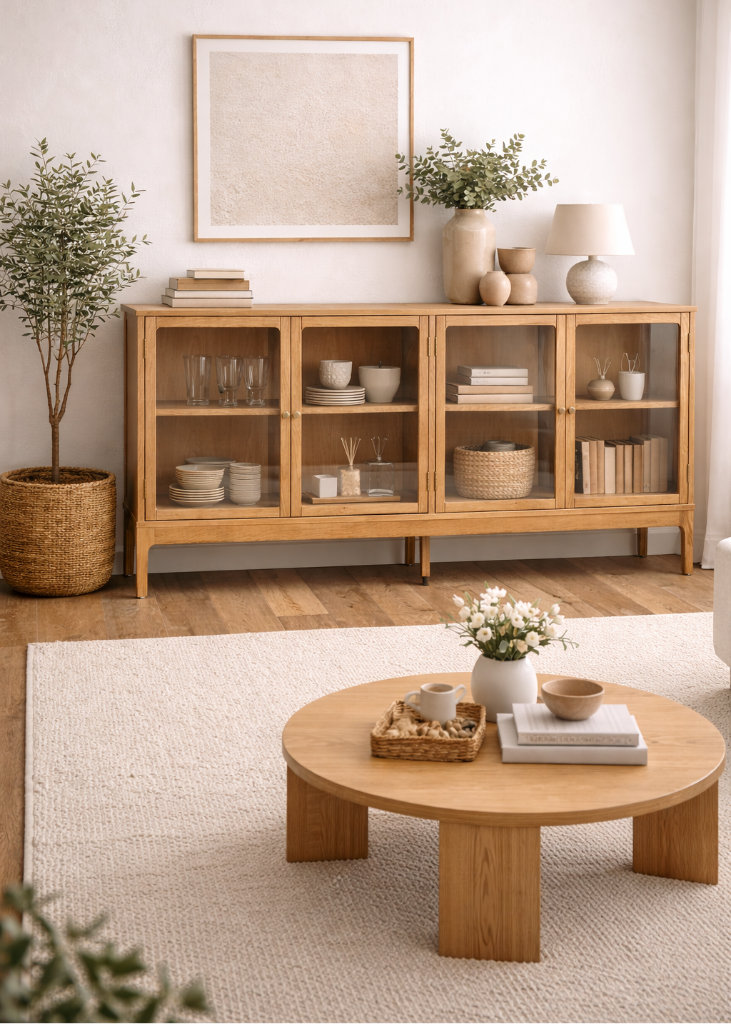 Elegante Sideboard-Vitrine im Skandi-Landhaus-Stil