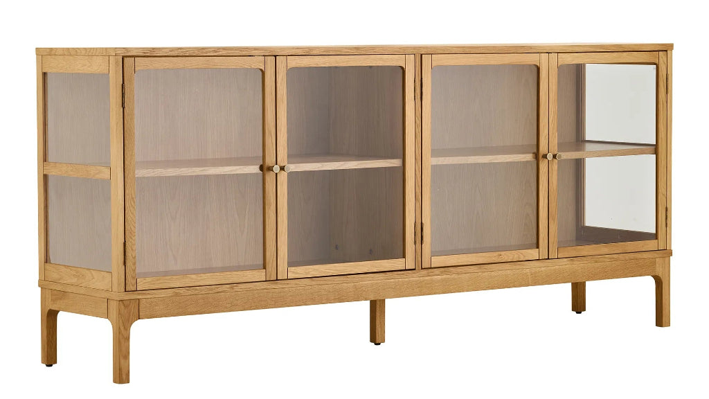 Elegante Sideboard-Vitrine im Skandi-Landhaus-Stil, 4 Glastüren