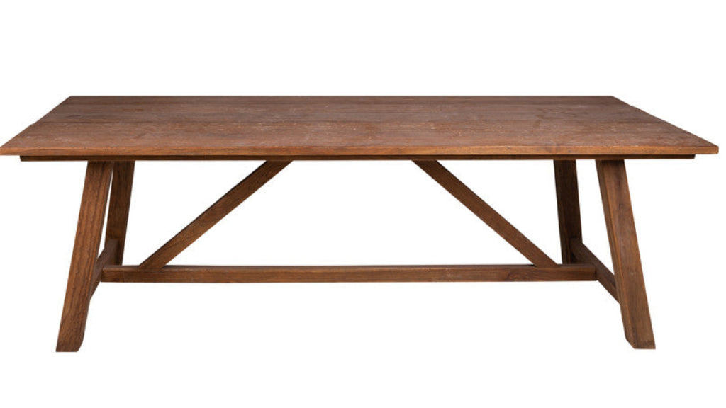 Nachhaltiger Küchentisch aus wiederverarbeitetem Massivholz 240 × 90 cm im Landhausstil