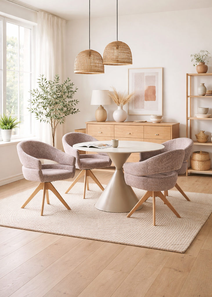 Esstisch Keramik Travertin-Muster Sand ø120 cm | Modernes Design