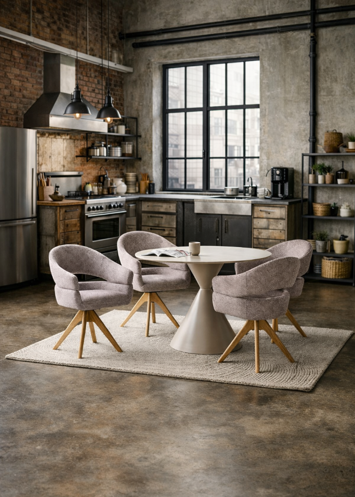 Esstisch Keramik Travertin-Muster Sand ø120 cm | Loftwohnung Esszimmer