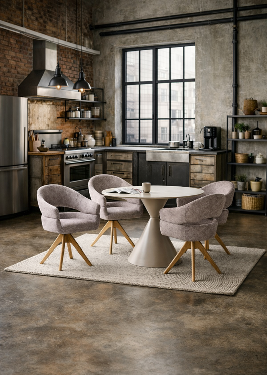 Esstisch Keramik Travertin-Muster Sand ø120 cm | Loftwohnung Esszimmer