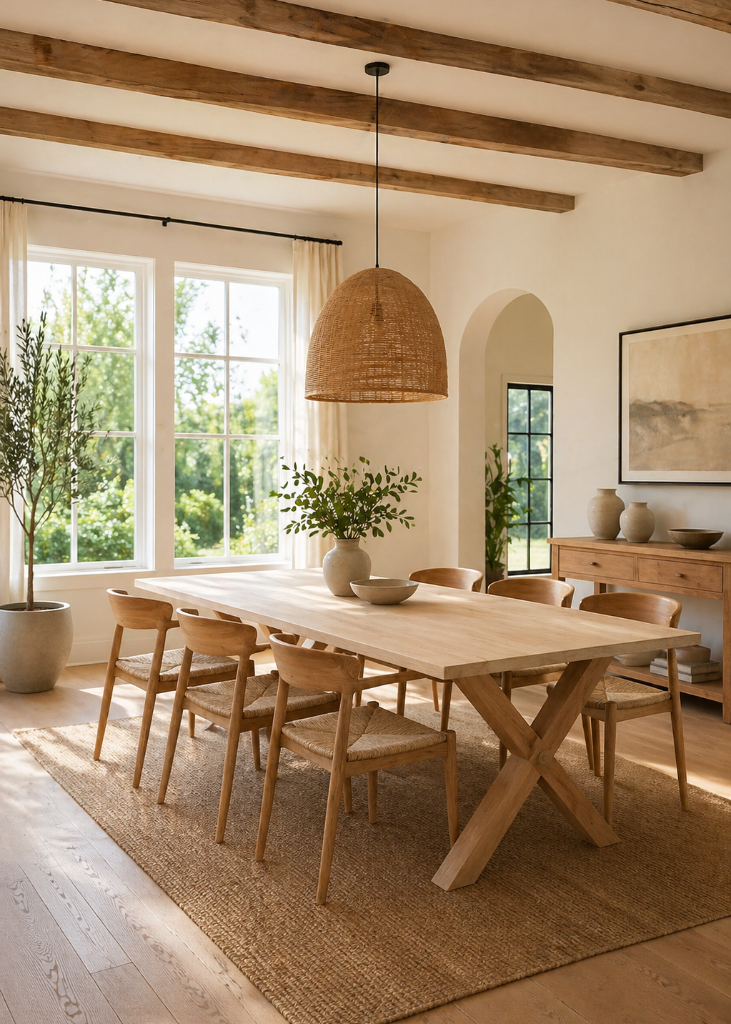 Großer Landhaus Esstisch 240 cm aus massivem Kiefernholz mit X-Beinen für Zuhause und Gastronomie