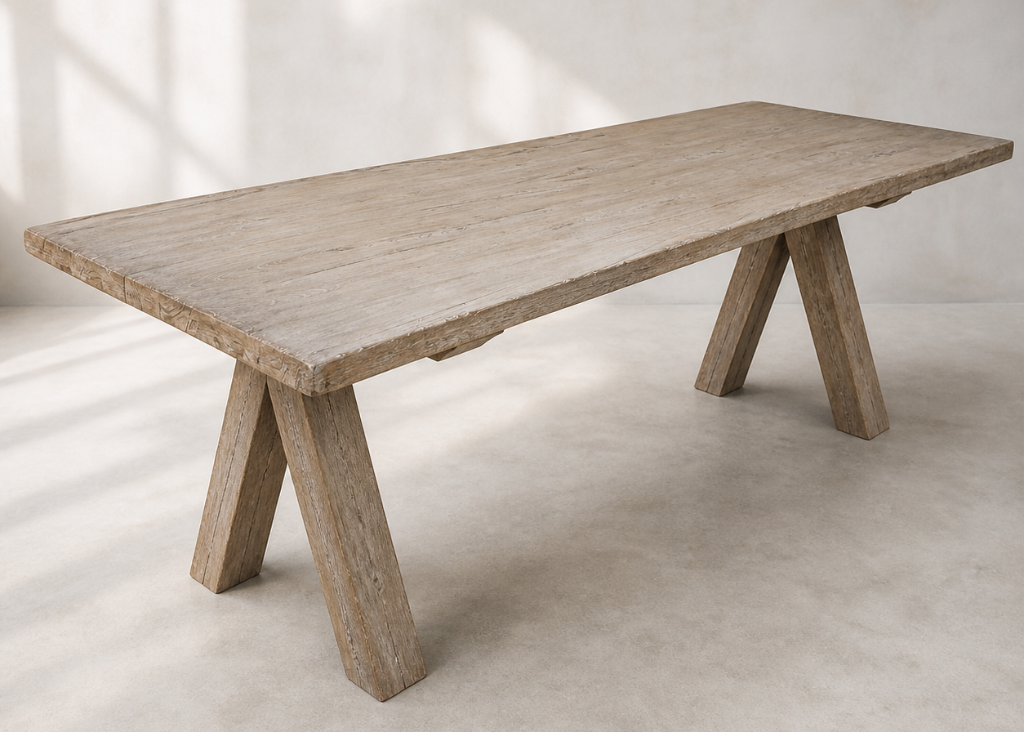 Altholz Esstisch 220x99 cm massiv PECK rustikal modern mit V-Gestell und natürlicher Maserung