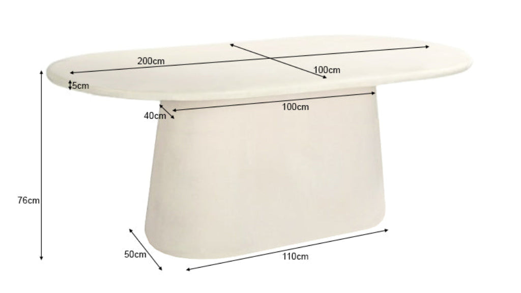 Eleganter ovaler Esstisch in Cremeweiß 200 x 100 cm mit massiver Optik und exklusivem Design Charakter