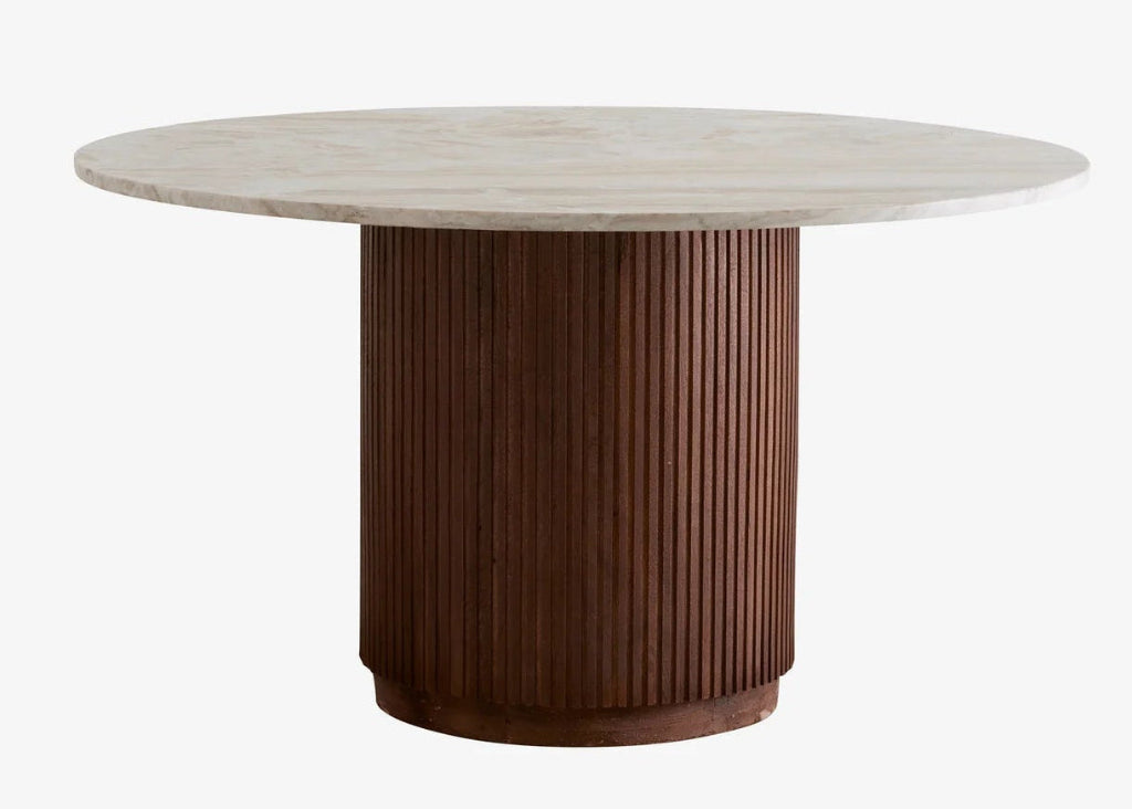 Marmor Esstisch beige RIA rund 140 cm - Beigeton Marmor & Braunes Holz
