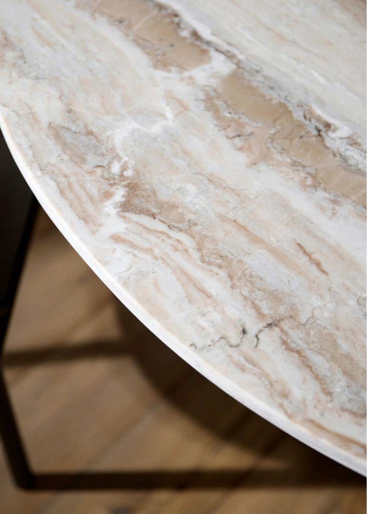 Marmor Esstisch beige RIA rund 140 cm - Beigeton Marmor & Braunes Holz