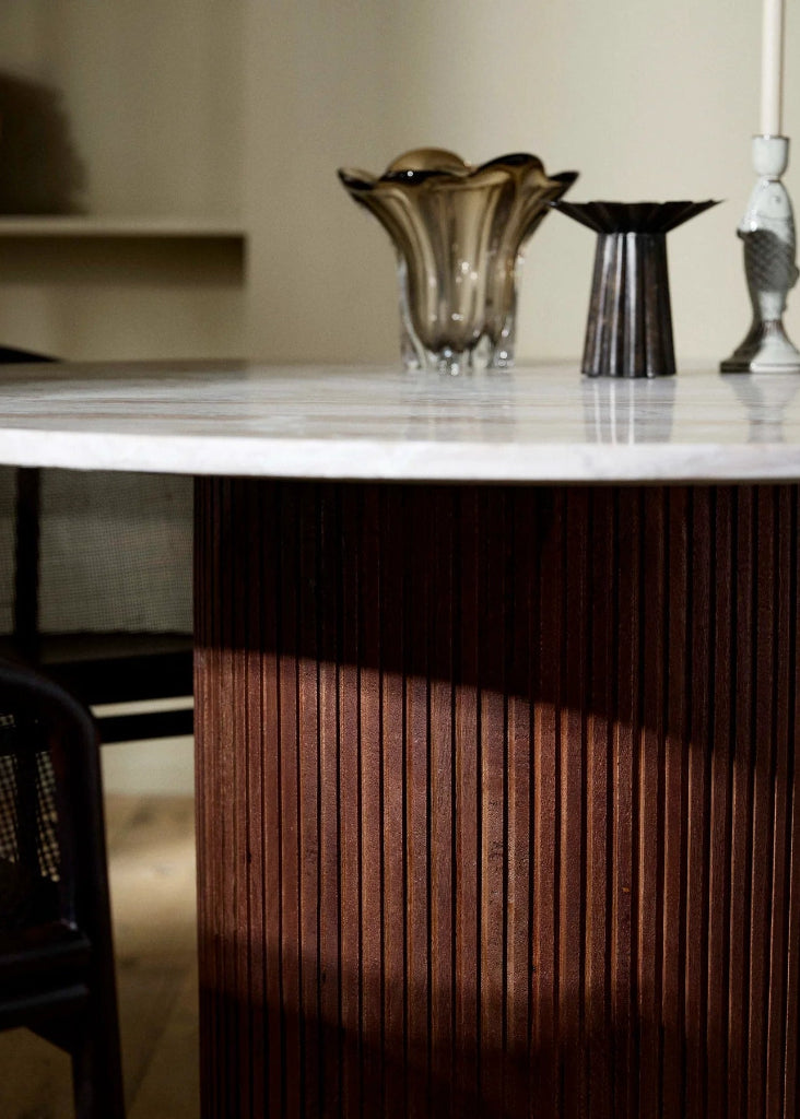 Marmor Esstisch beige RIA rund 140 cm - Beigeton Marmor & Braunes Holz