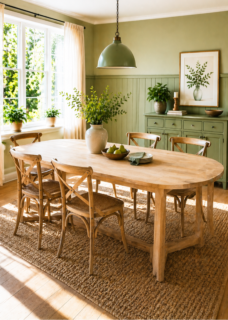 Esstisch TILDA aus massivem Gummibaumholz 200x100 cm in heller Naturfarbe – ovaler Holztisch im modernen Landhausstil für 6 Personen