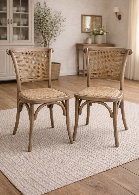 Esszimmerstühle 2er-Set mit Geflechtsitz & Rückenlehne im Landhausstil - Natur