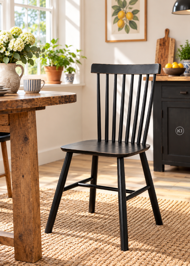 Schwarzer Esszimmerstuhl META aus Kiefernholz im modernen Landhausstil