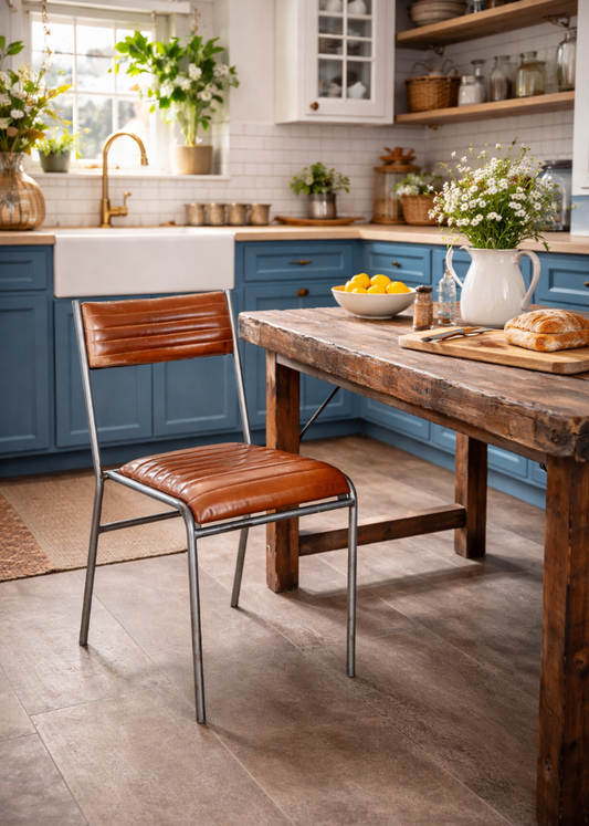 Esszimmerstuhl 4 Stühle im Set, Leder-Metall