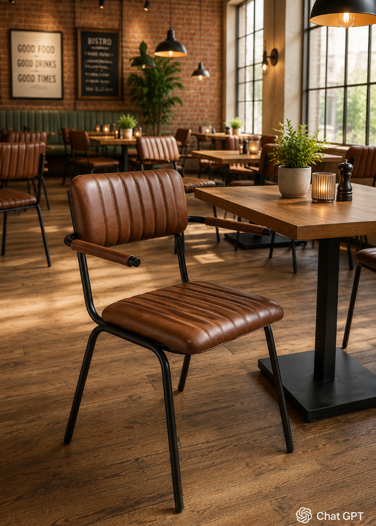 Industrial Lederstuhl mit Armlehnen in Braun und Schwarz für Esszimmer, Bistro und Café