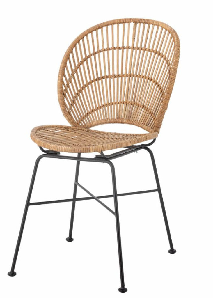 Rattan natur Esszimmerstuhl schwarze Metallbeine