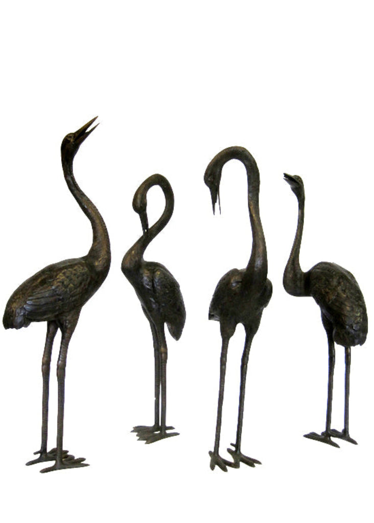 Garten-Brunnen Bronze "Bronzenes Set aus 4 Kranichen" H 100 cm